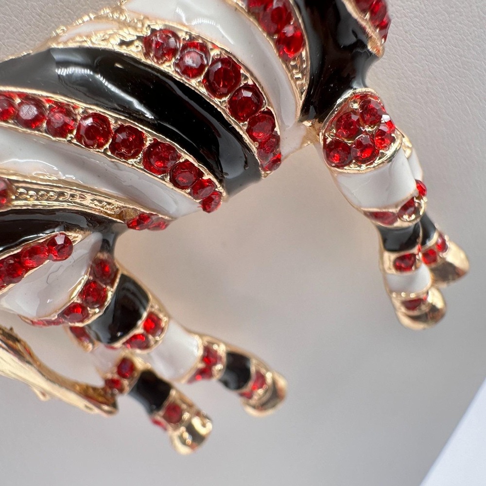 Vintage 90s Betsey Johnson Zebra Pendant Necklace Red Rhinestone Fashion Jewelry - Picture 9 of 13